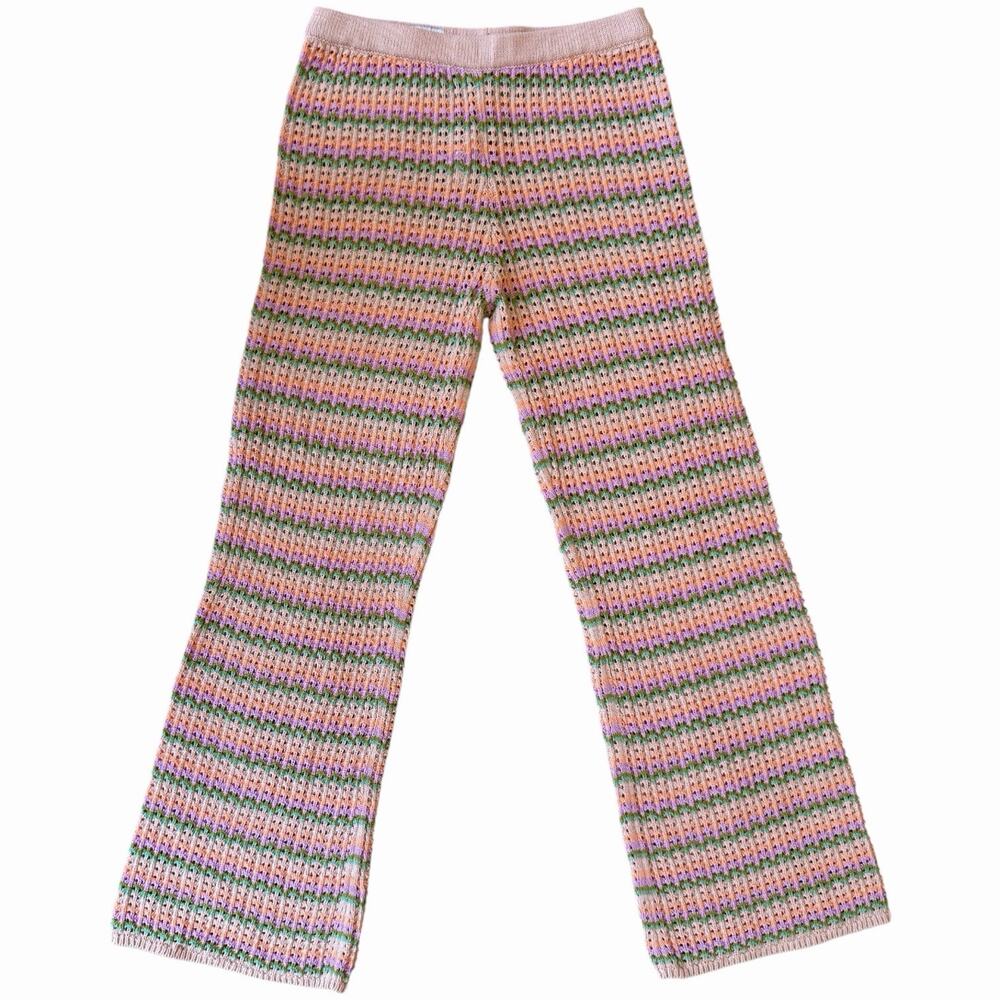 Zara Kids Girls Crochet Flare Pants Multicolor Stripe Knit Size 11-12 2756/624